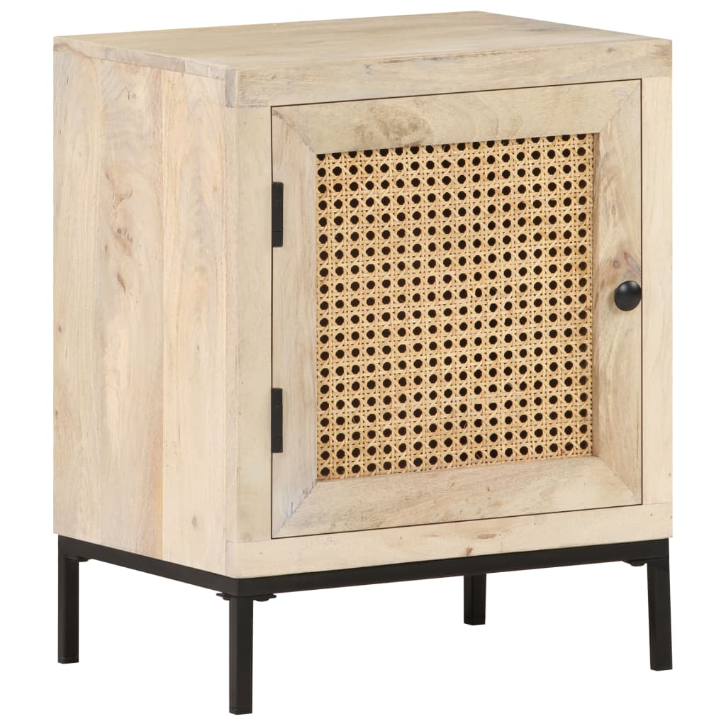 vidaXL Bedside Cabinet 15.7"x11.8"x19.7" Solid Mango Wood and Natural Cane