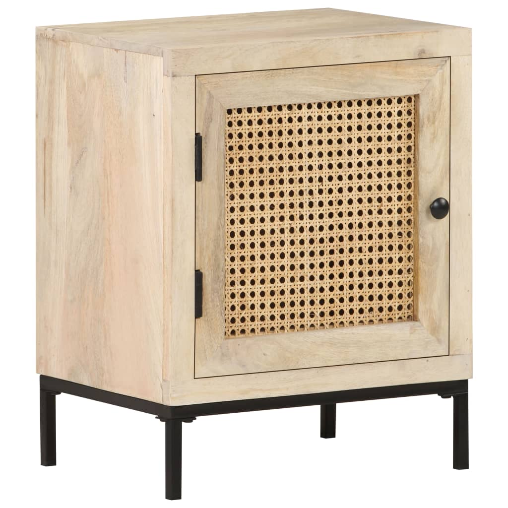 vidaXL Bedside Cabinet 15.7"x11.8"x19.7" Solid Mango Wood and Natural Cane