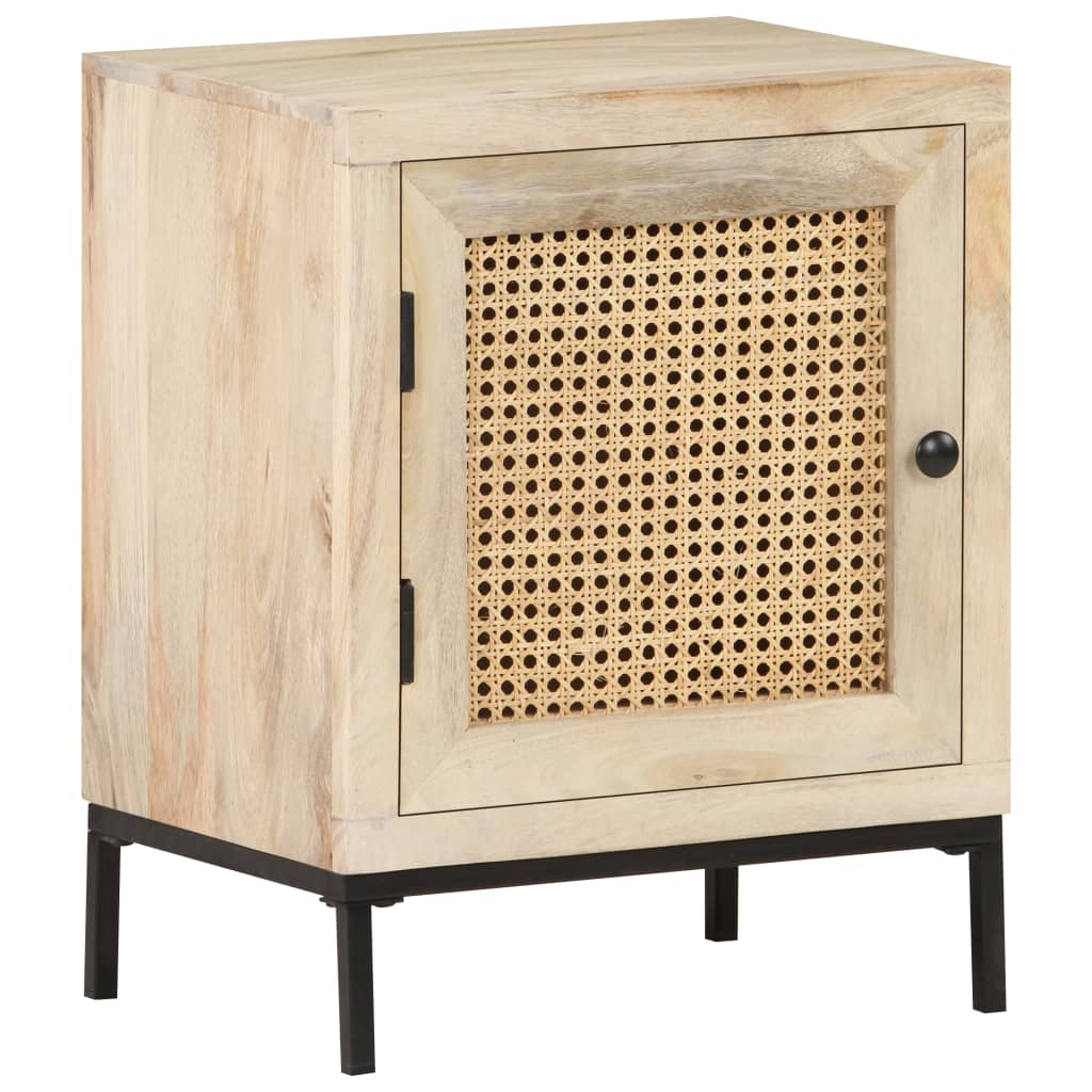 vidaXL Bedside Cabinet 15.7"x11.8"x19.7" Solid Mango Wood and Natural Cane