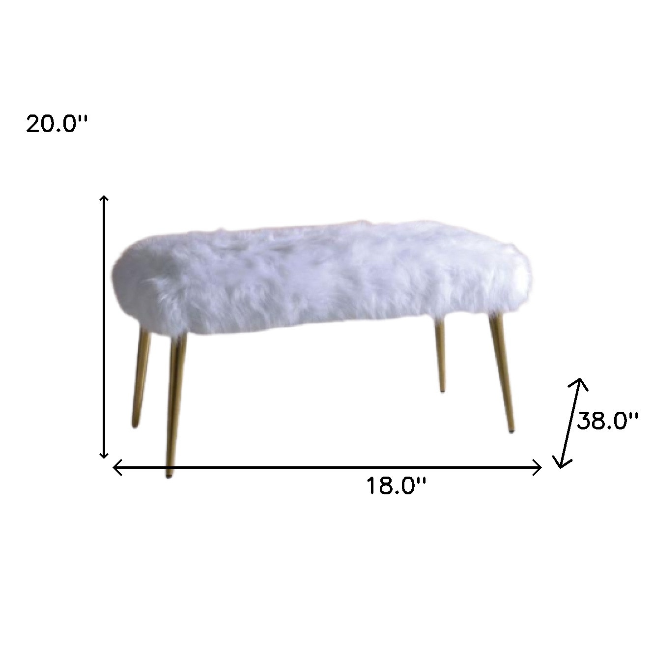 White Faux Fur and Gold Metal Bench