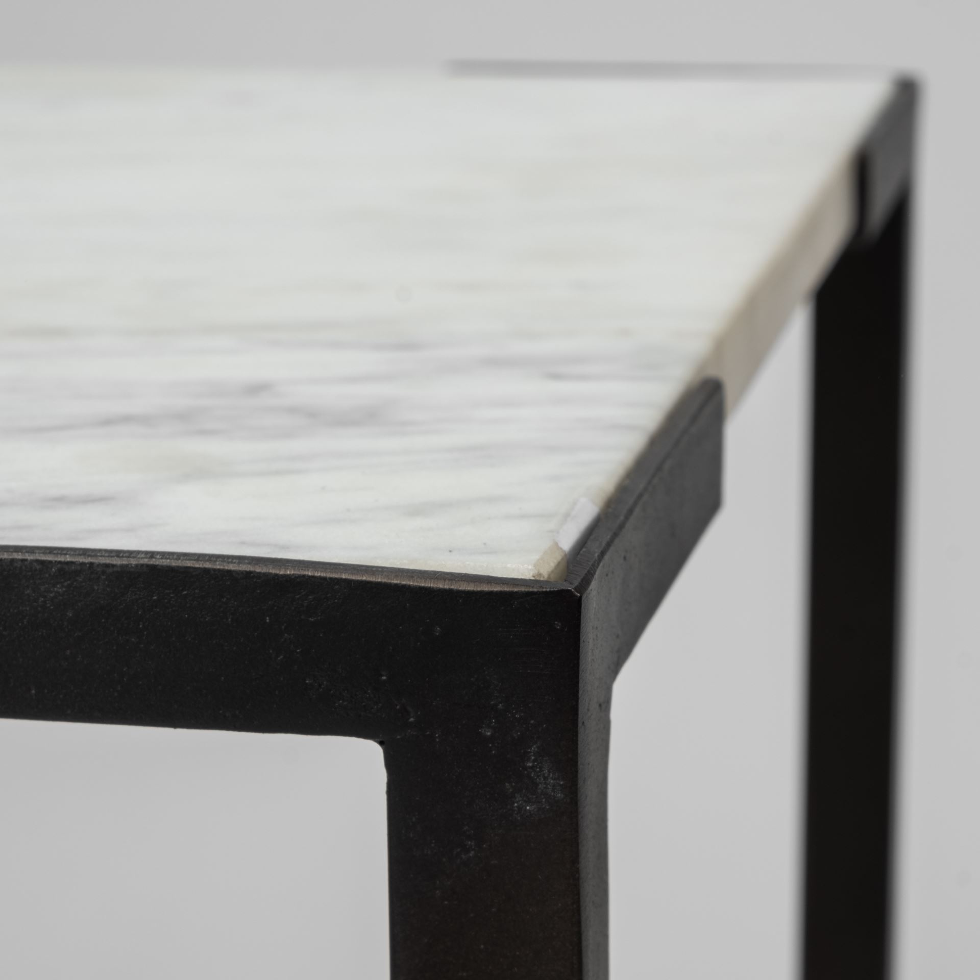 White Marble Square Top Accent Tables with Black Iron Frame