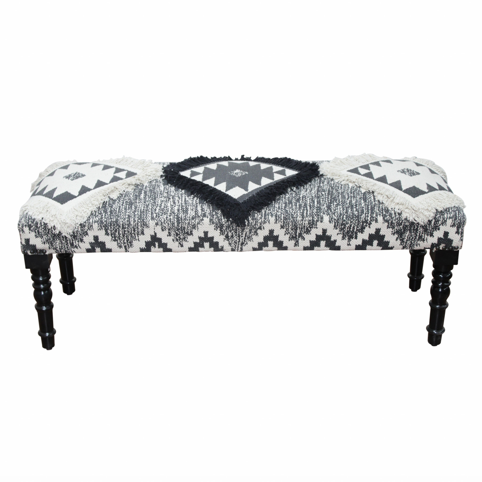 Southwest Black and White Black Leg Upholstered Bench