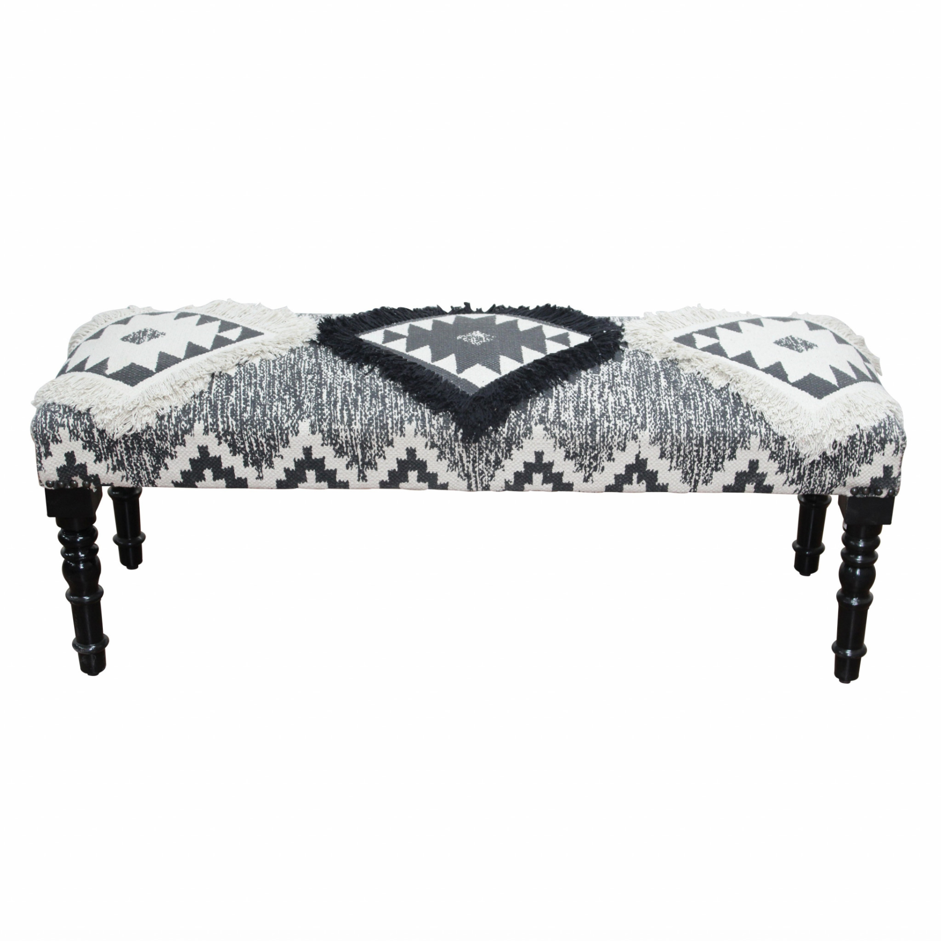 Southwest Black and White Black Leg Upholstered Bench