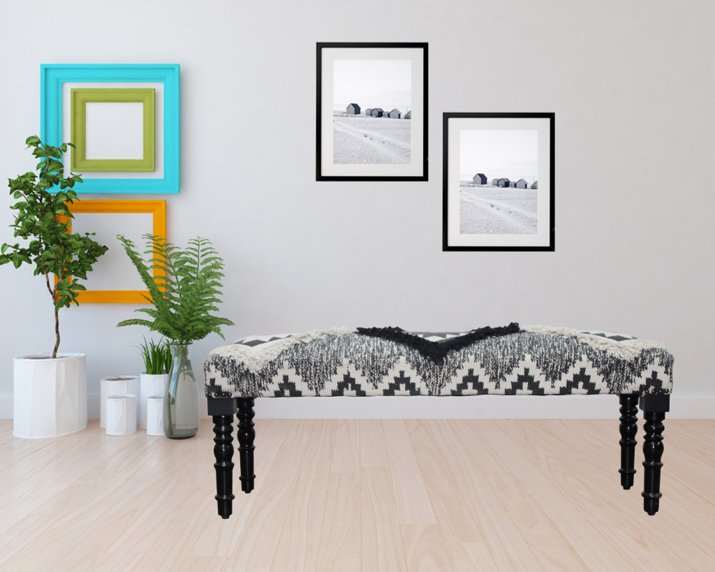 Southwest Black and White Black Leg Upholstered Bench