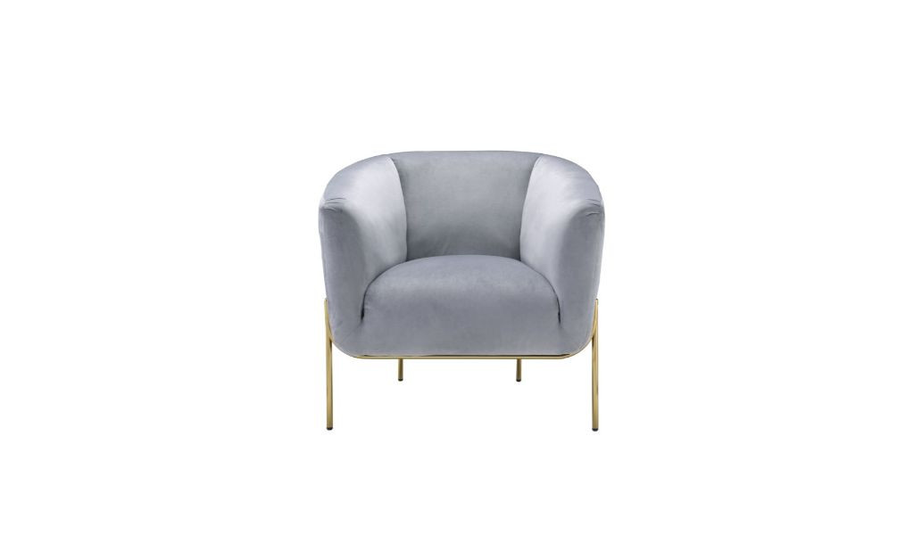Cindy Gray Velvet and Gold Barrel Chair