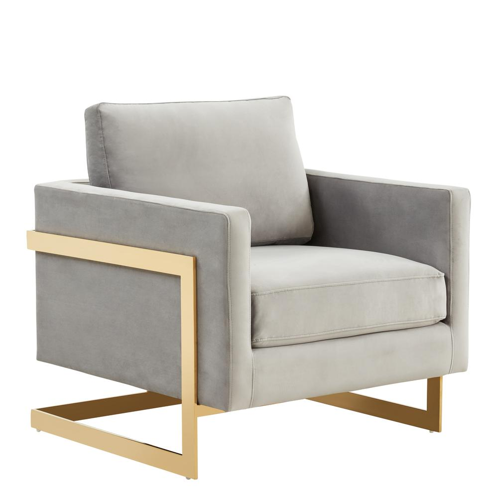 LeisureMod Lincoln Velvet Accent Armchair With Gold Frame