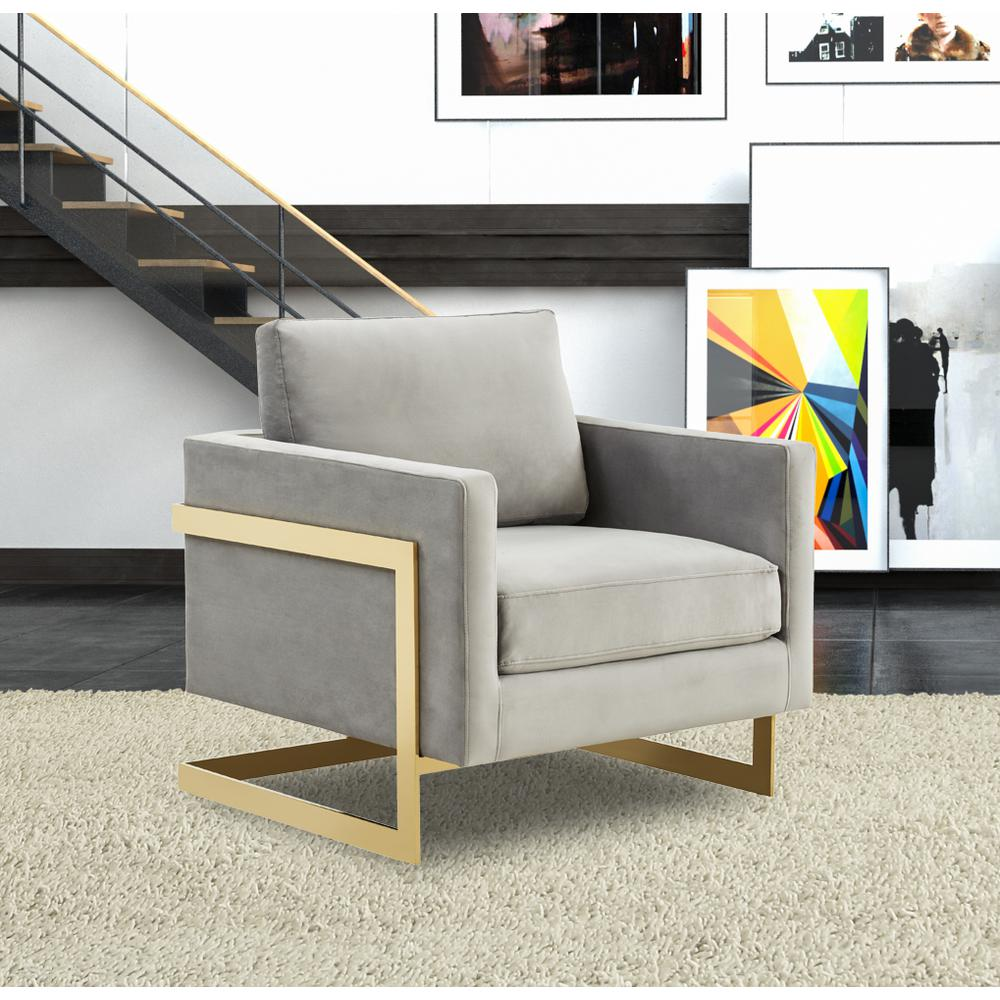 LeisureMod Lincoln Velvet Accent Armchair With Gold Frame