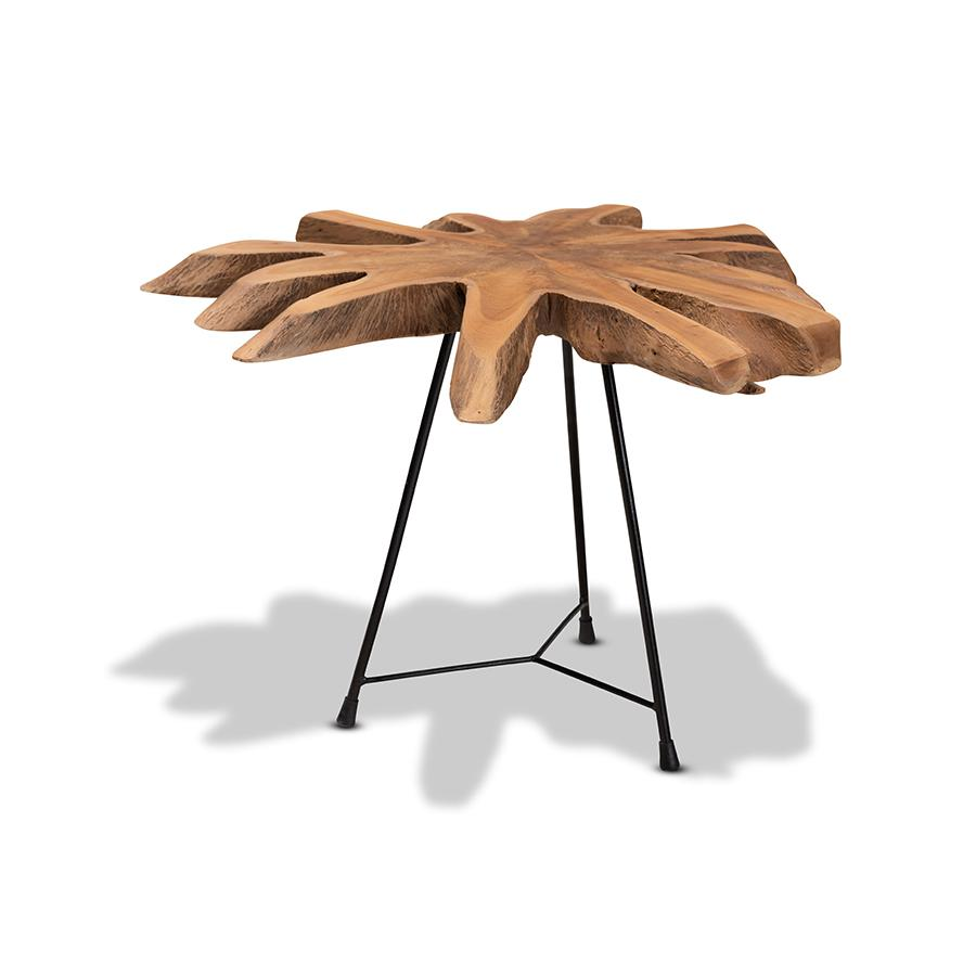 Merci Rustic Industrial Natural Brown and Black End Table with Teak Tree Trunk Tabletop