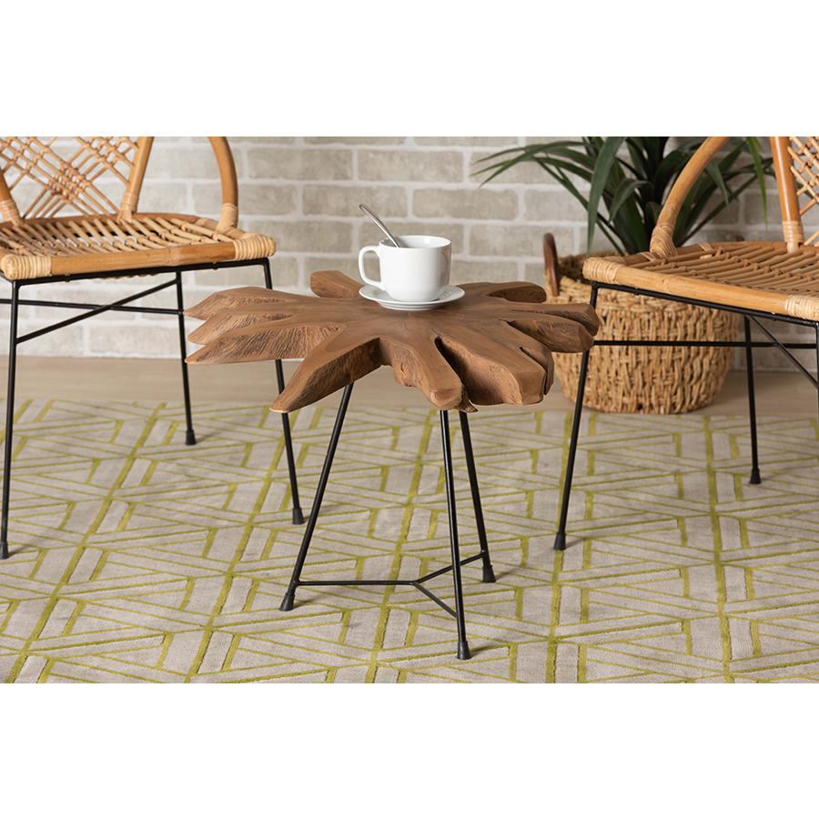 Merci Rustic Industrial Natural Brown and Black End Table with Teak Tree Trunk Tabletop