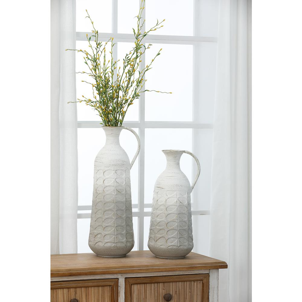 Set of 2 Rustic Gray and White Metal Urn Vases