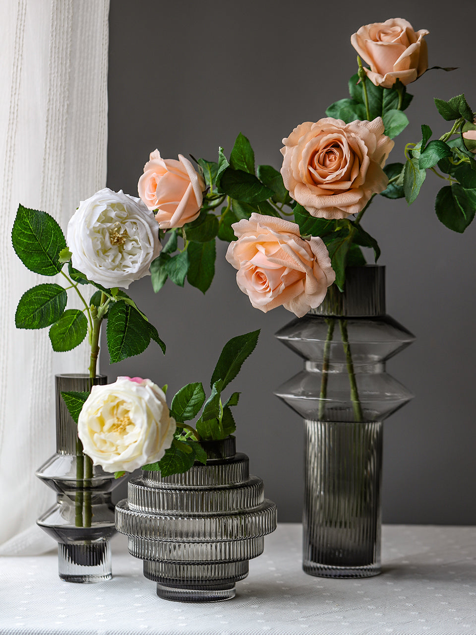 Black Luxe Ribbed Glass Vases