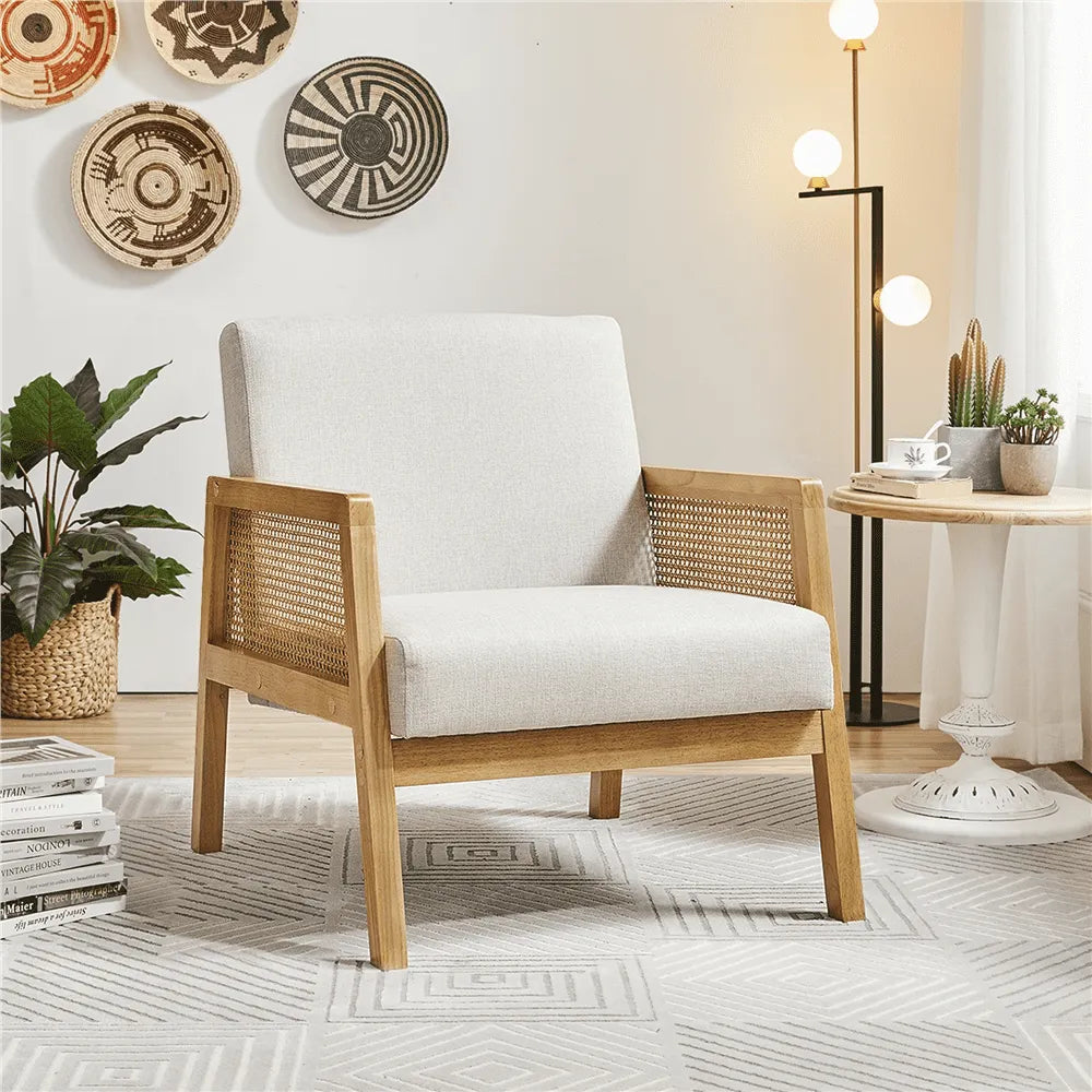 Rattan & Fabric Upholstered Accent Chair