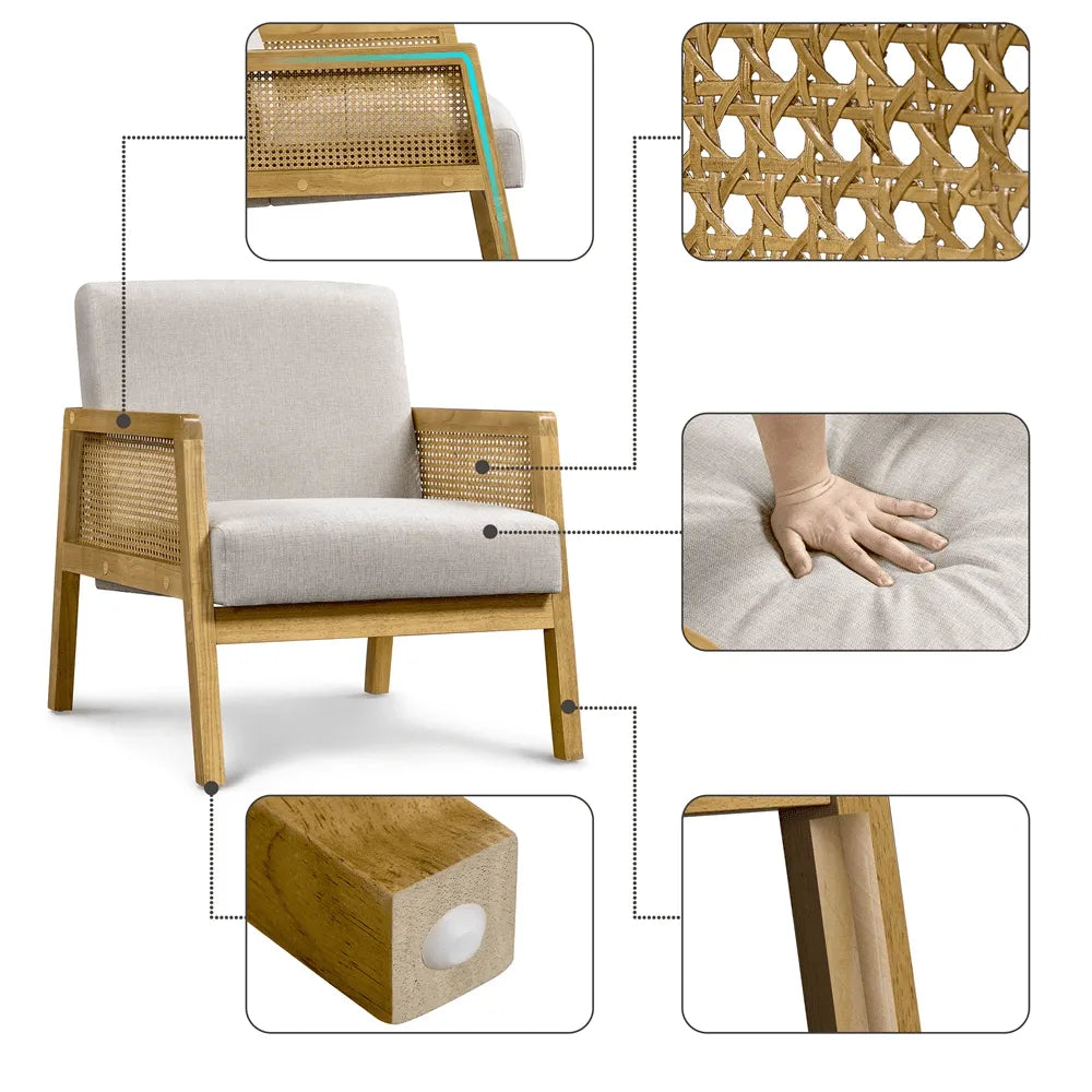 Rattan & Fabric Upholstered Accent Chair