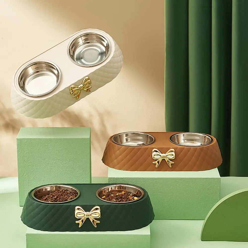 Bow Double Pet Feeding Bowl