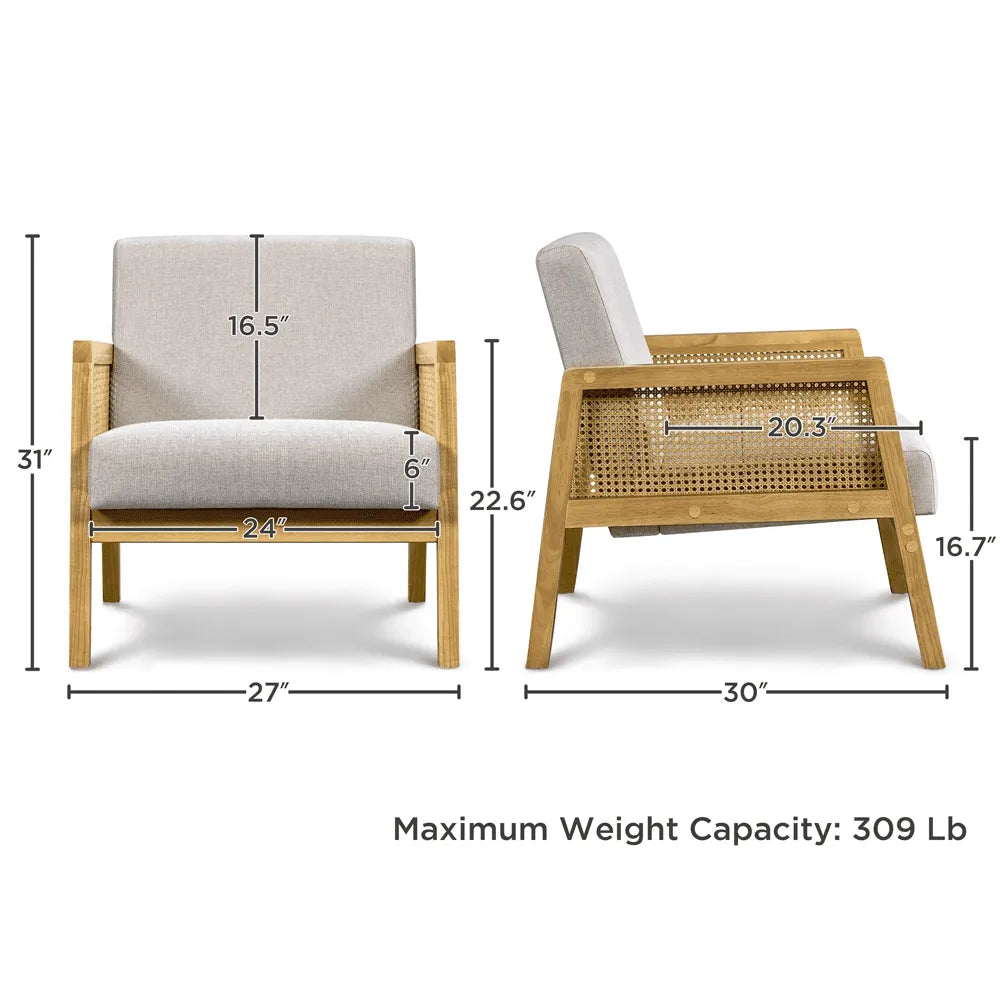 Rattan & Fabric Upholstered Accent Chair