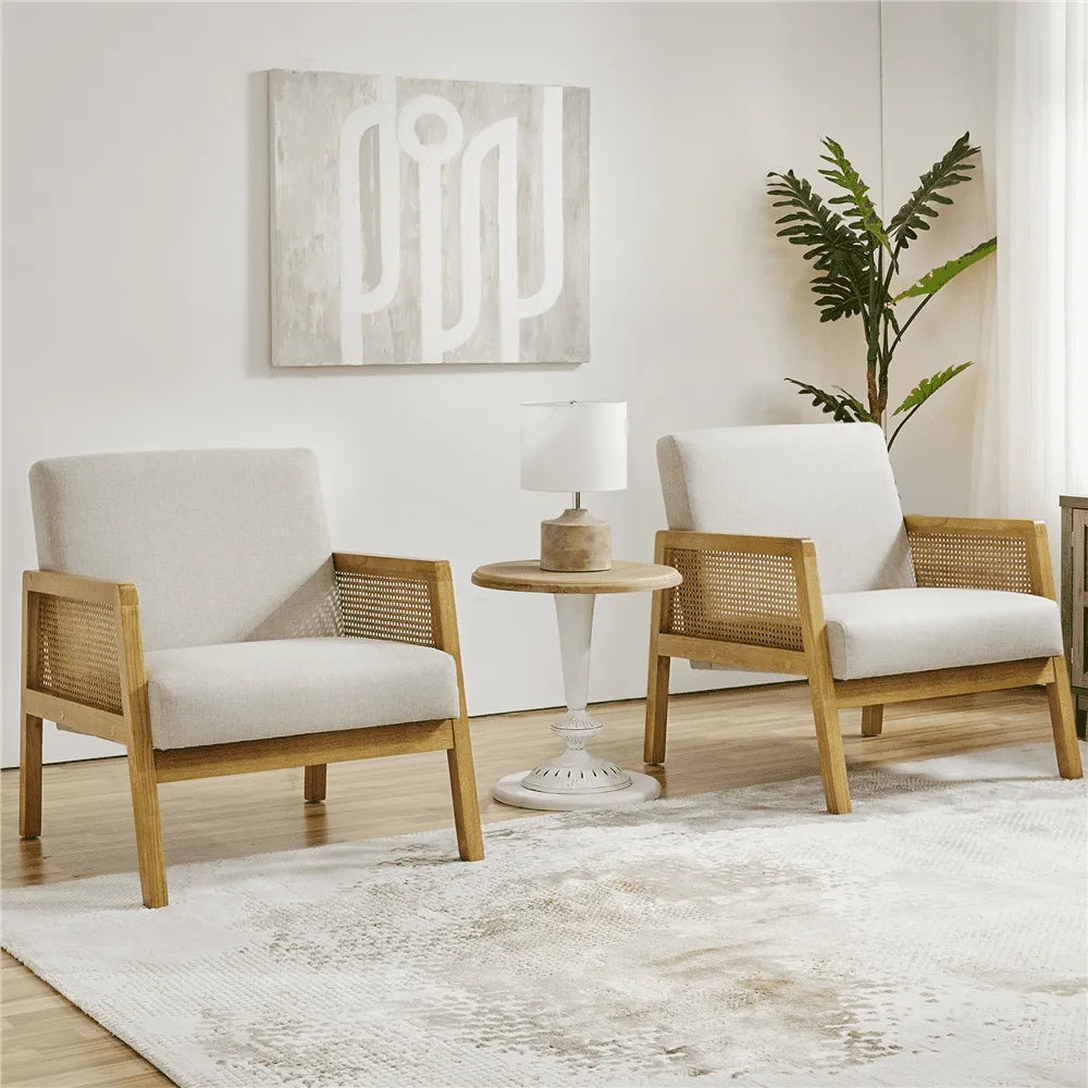 Rattan & Fabric Upholstered Accent Chair