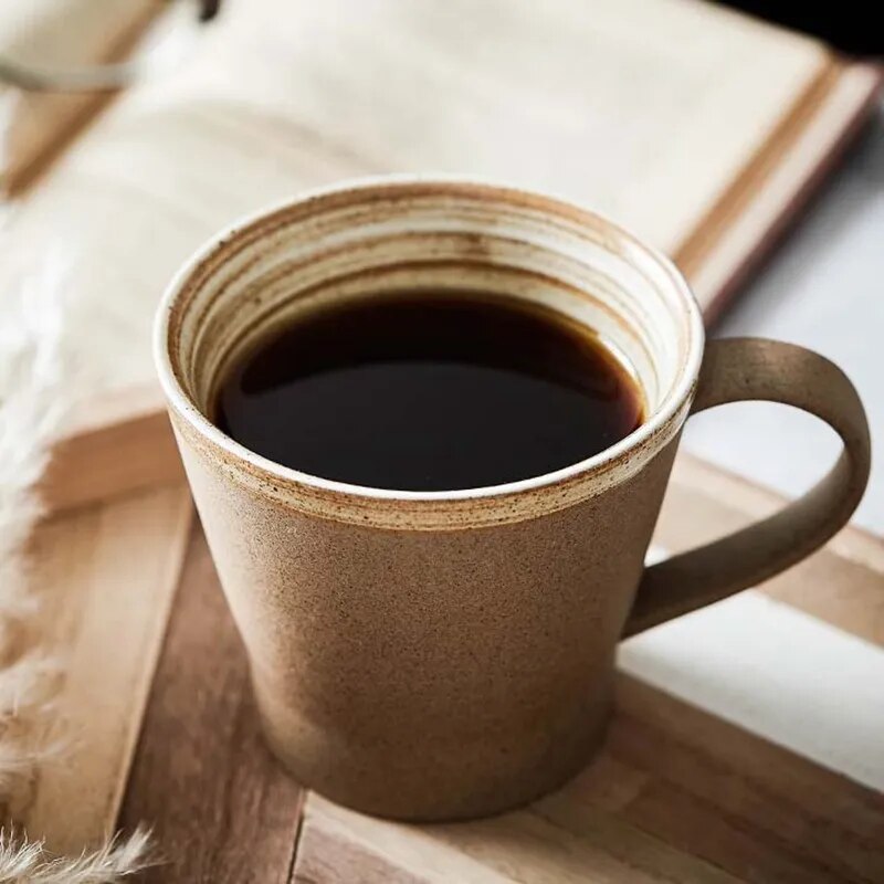 Retro Pottery Coffee Cup Set Creative Handmade Ceramic Cups With Dish Milk Water Mug Breakfast Mugs Home Tableware Wholesale