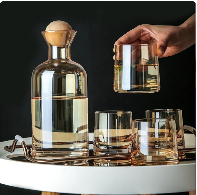SphereLux Glass Water Carafe and Cup Set