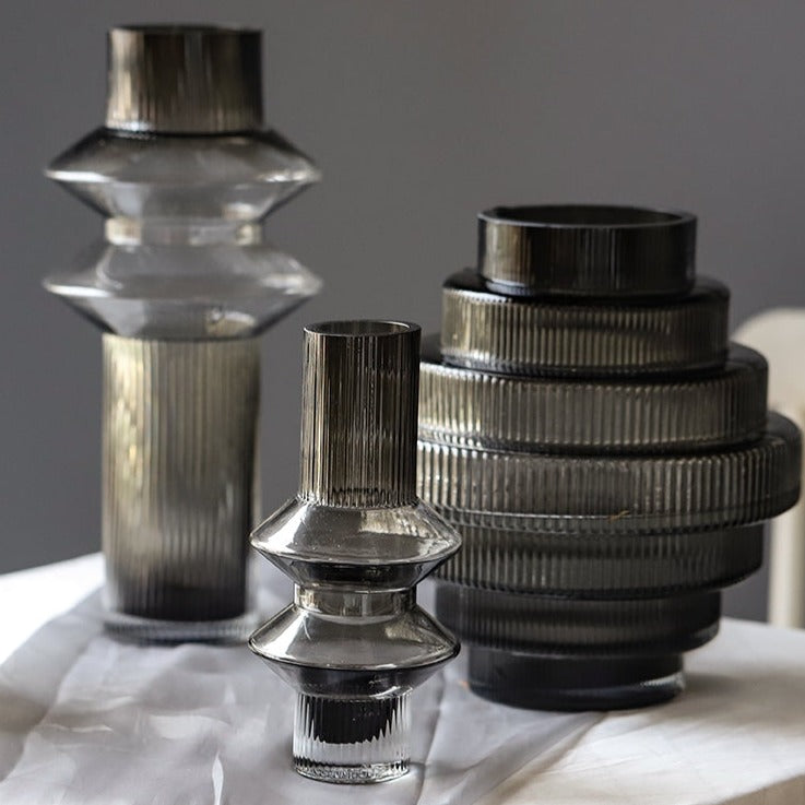 Black Luxe Ribbed Glass Vases