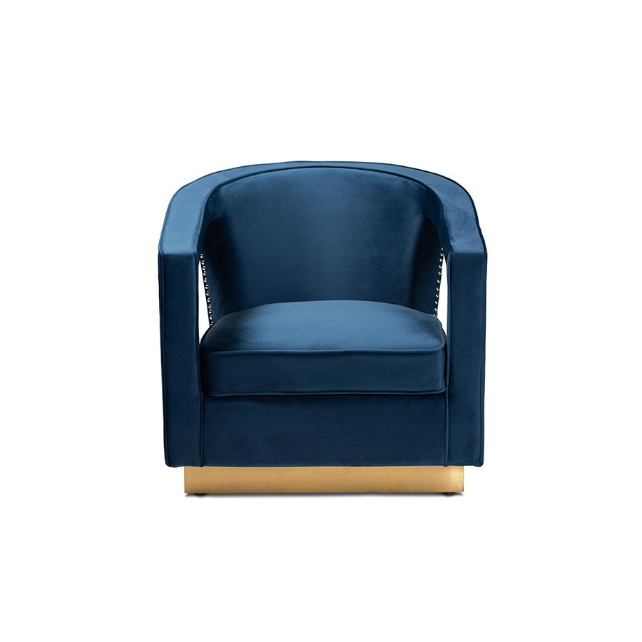 Neville Modern Navy-Blue Velvet and Gold Finished Metal Armchair
