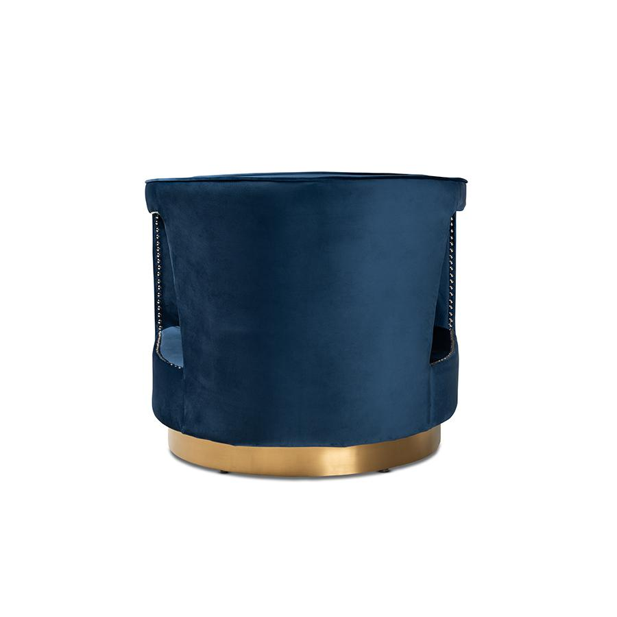 Neville Modern Navy-Blue Velvet and Gold Finished Metal Armchair