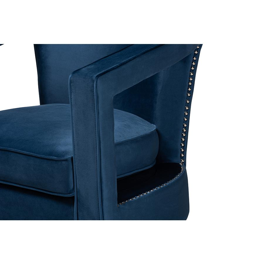 Neville Modern Navy-Blue Velvet and Gold Finished Metal Armchair