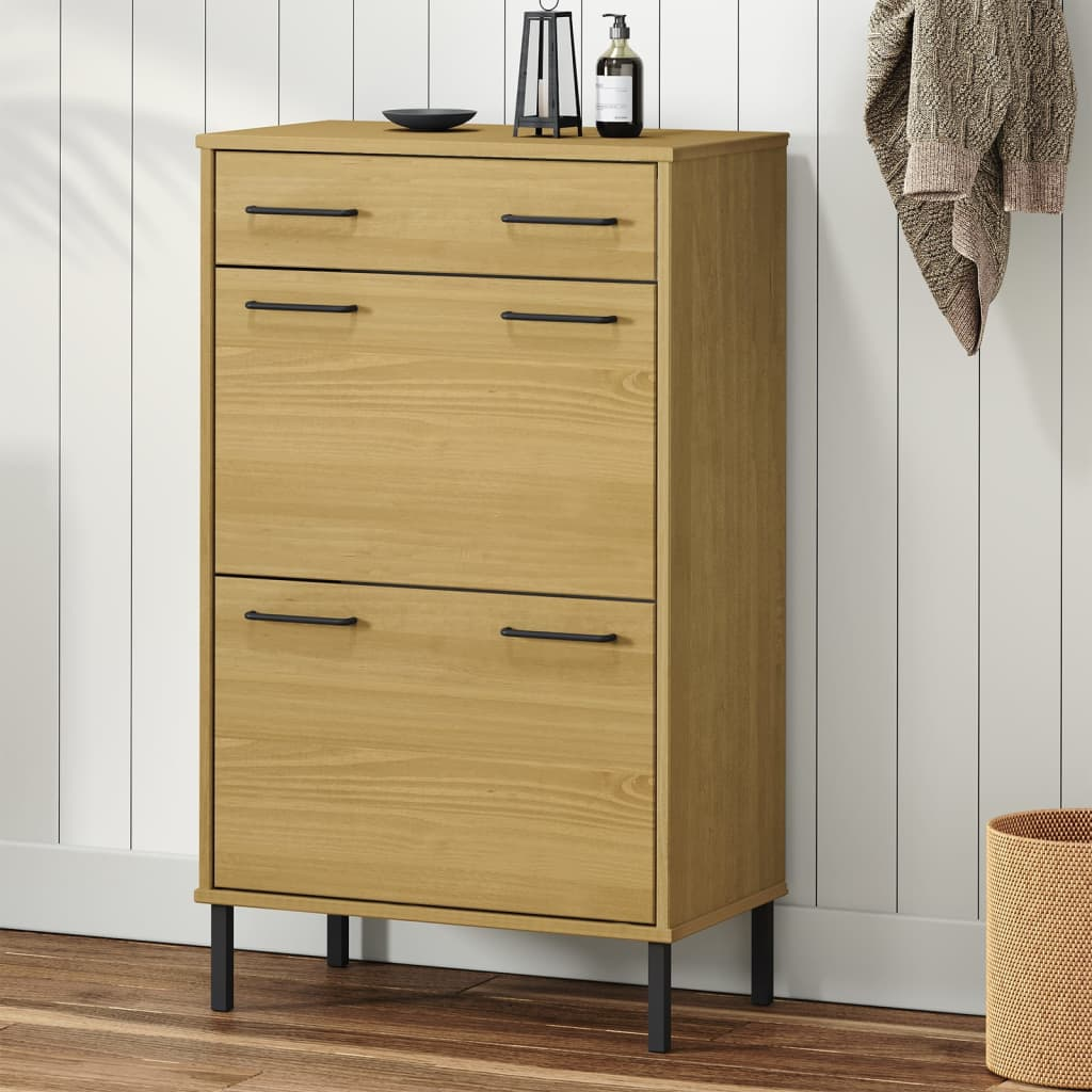 Brown Solid Wood Pine OSLO Shoe Rack with Metal Legs