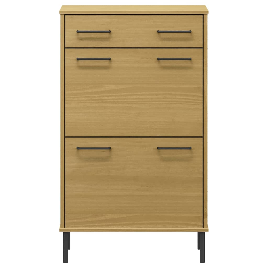 Brown Solid Wood Pine OSLO Shoe Rack with Metal Legs