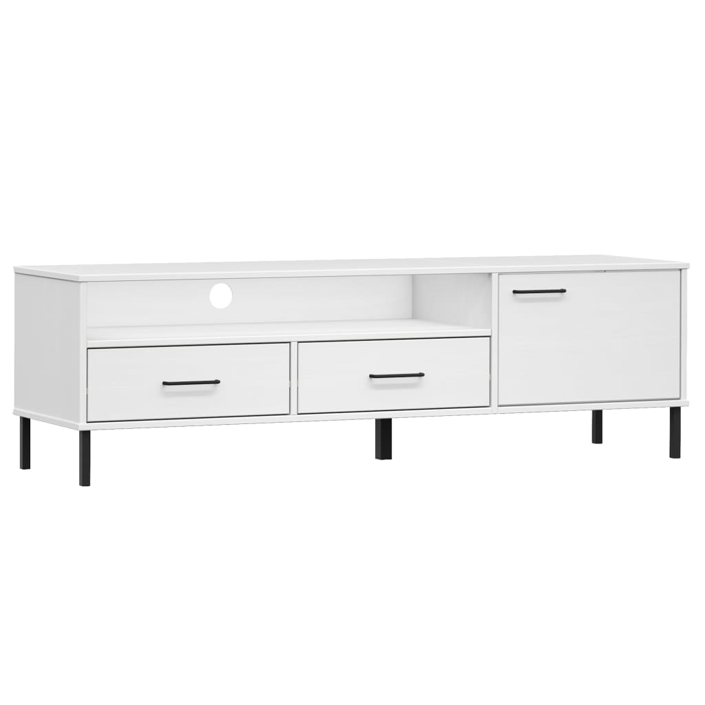 vidaXL TV Cabinet with Metal Legs White Solid Wood Pine OSLO