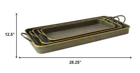 Set of 3 Nesting Galvanized Metal and Gold Serving Trays-1