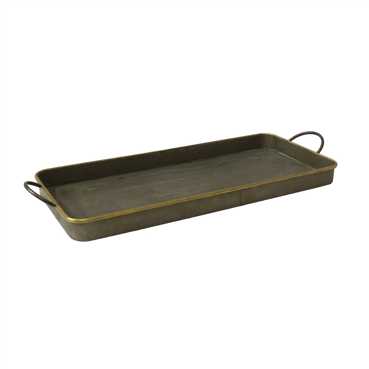 Set of 3 Nesting Galvanized Metal and Gold Serving Trays-2