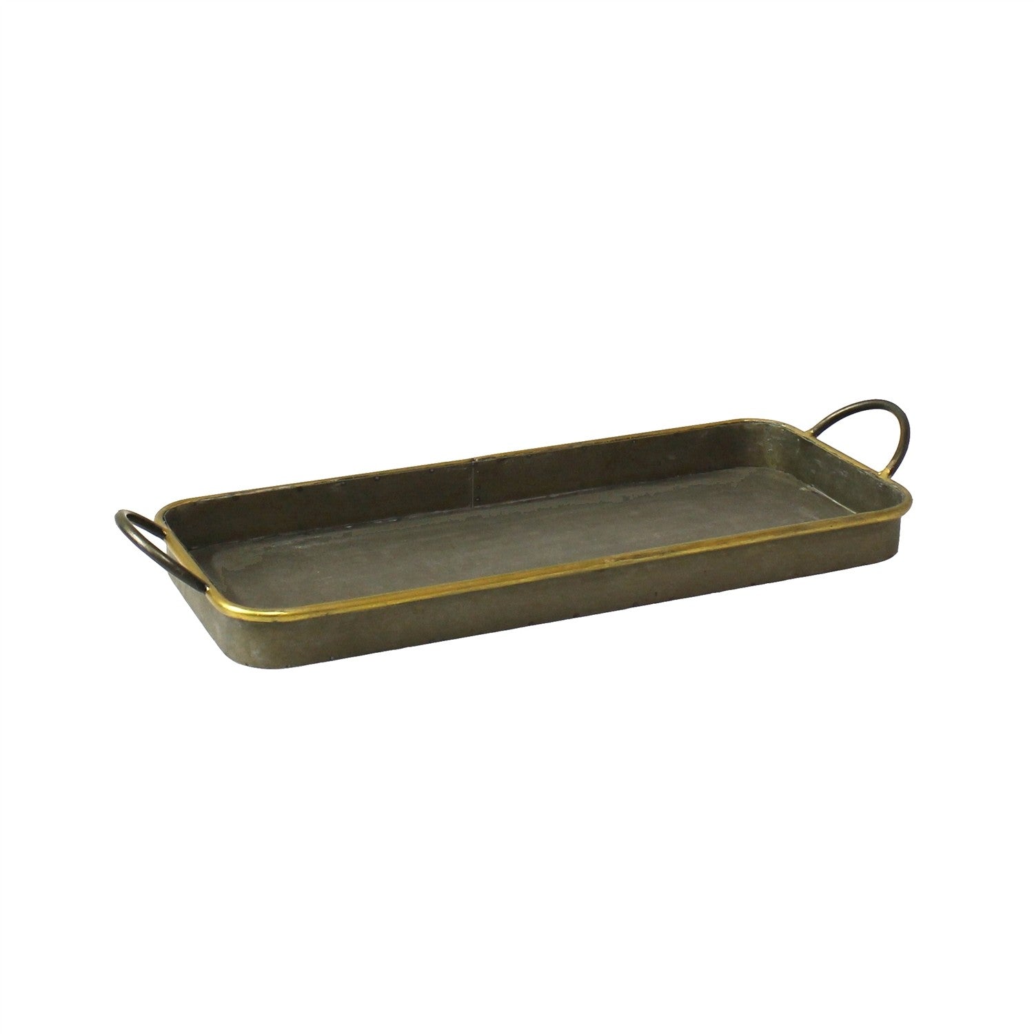 Set of 3 Nesting Galvanized Metal and Gold Serving Trays-4