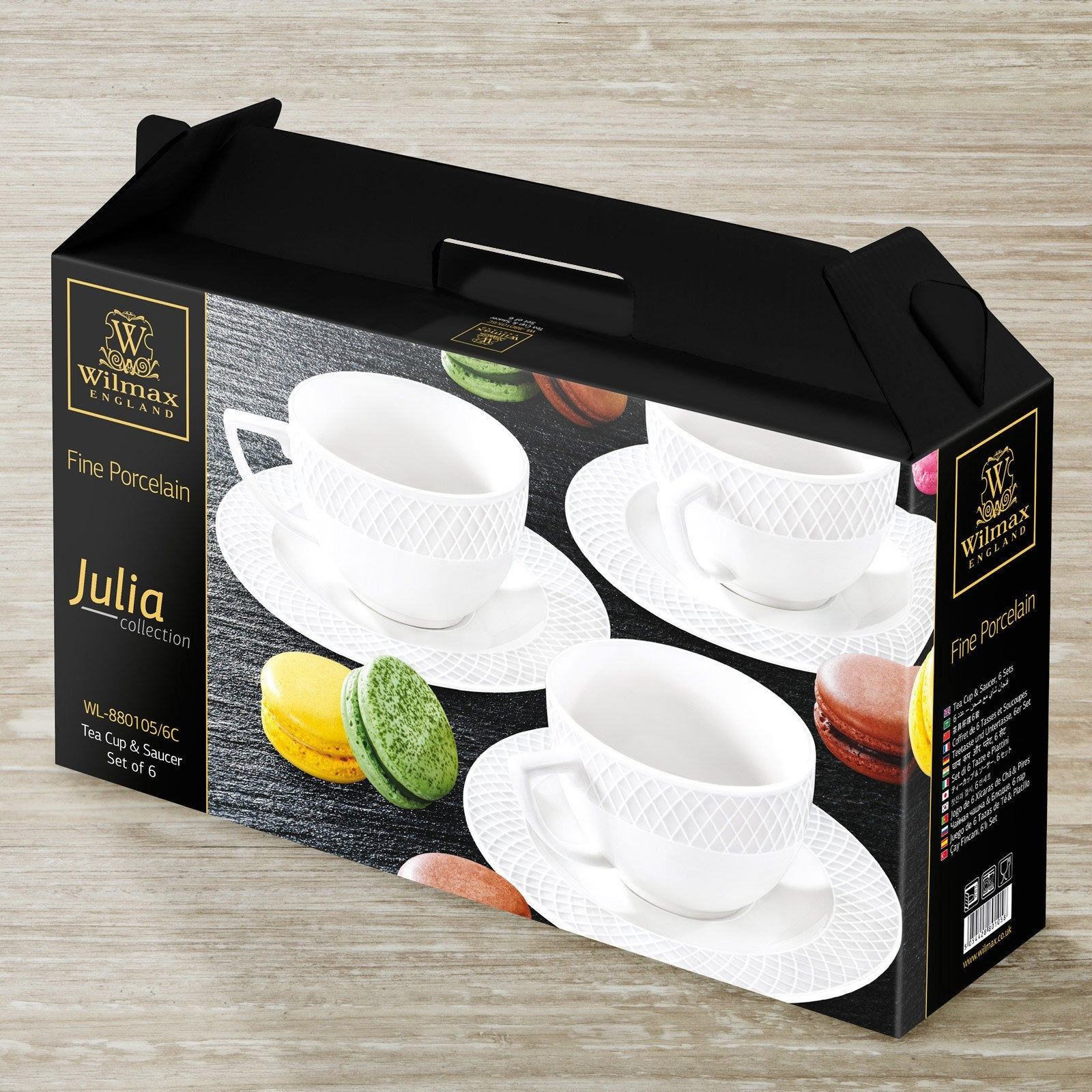 White 8 Oz Tea Cup & 6" Saucer Set Of 6 In Gift Box