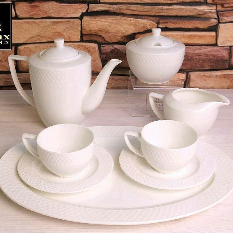 White 8 Oz Tea Cup & 6" Saucer Set Of 6 In Gift Box