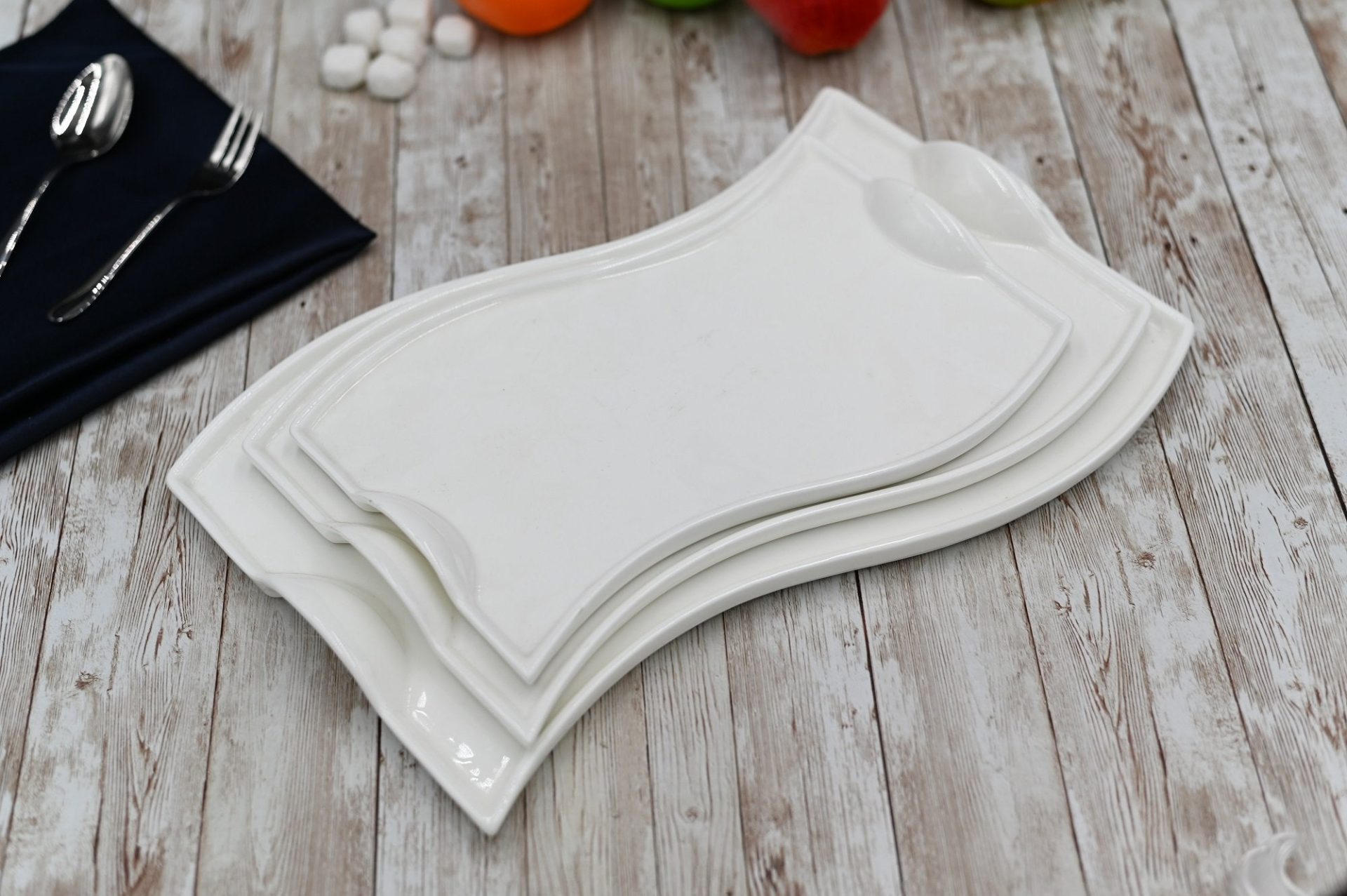 Flat Porcelain White Dish With Handles 12" | 31 Cm