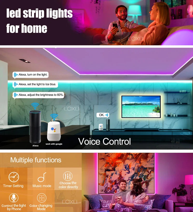 32FT Smart RGB Strip Lights Music-Synced, App Remote Control