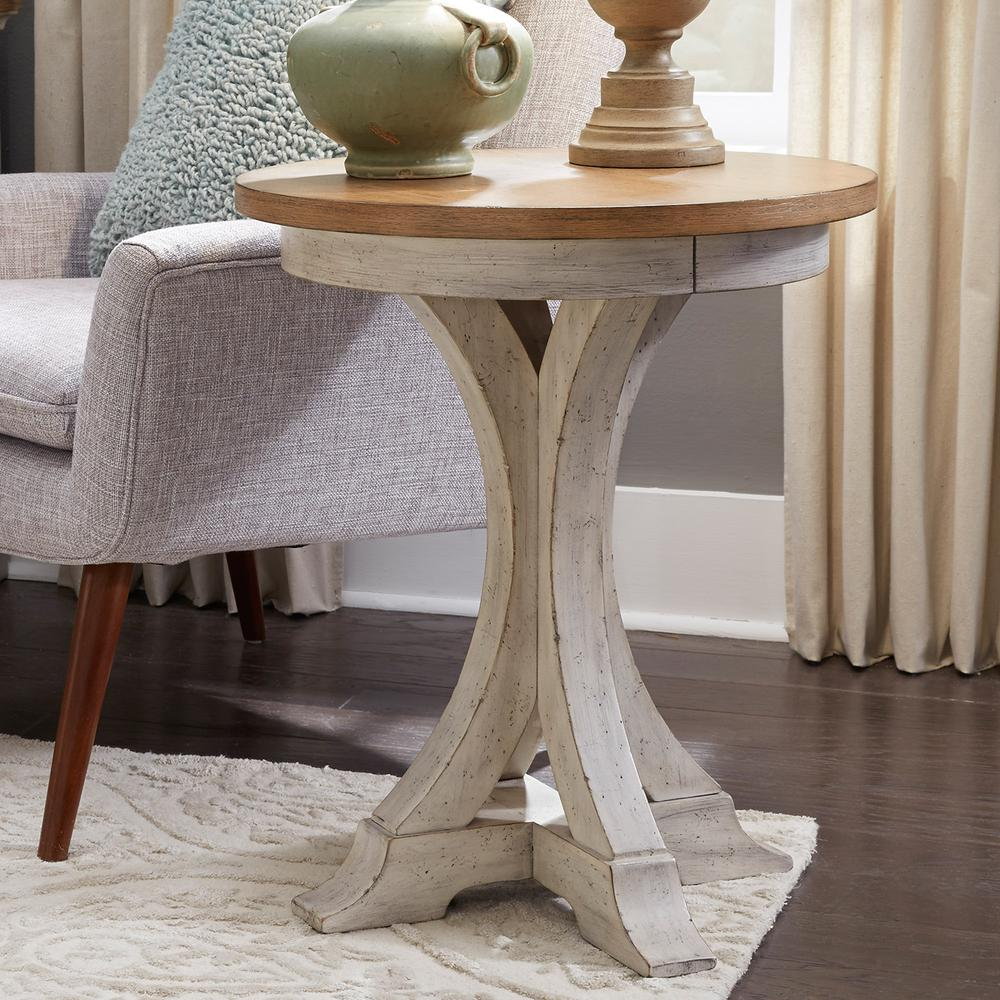 Farmhouse Reimagined Round Chair Side Table, W21 x D21 x H25, White