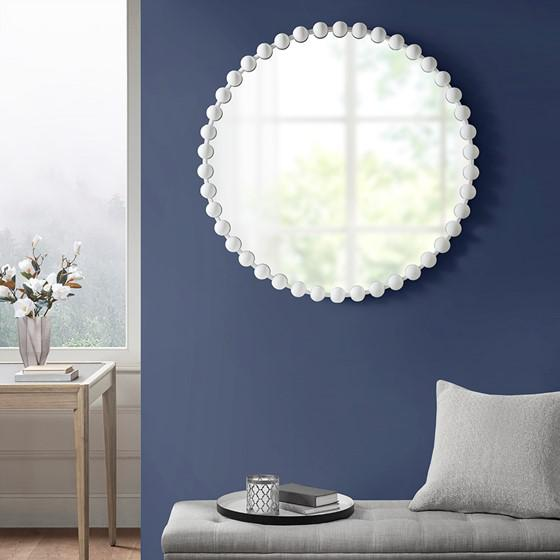 Cosmo Round Matte White Glam Mirror