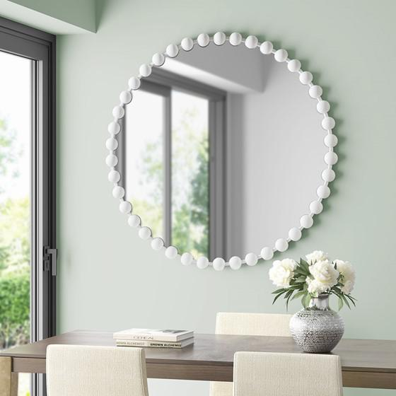 Cosmo Round Matte White Glam Mirror