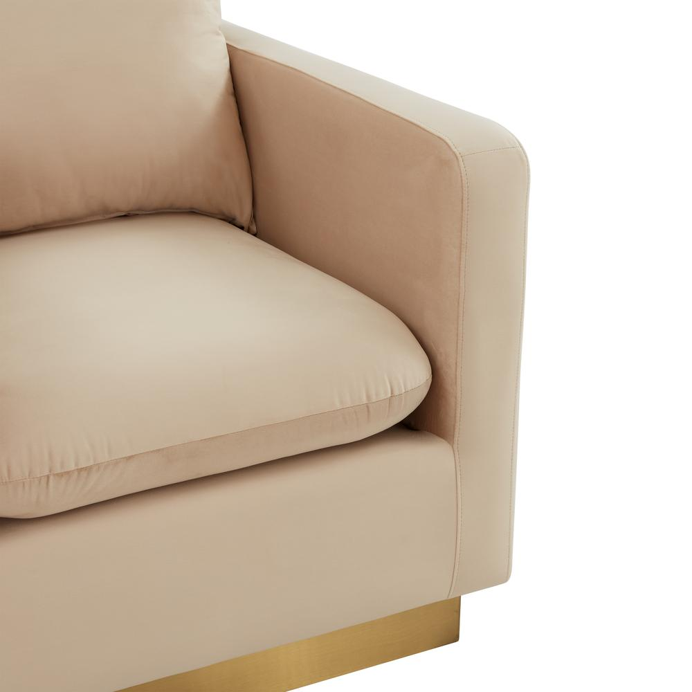 LeisureMod Nervo Velvet Accent Armchair With Gold Frame, Beige