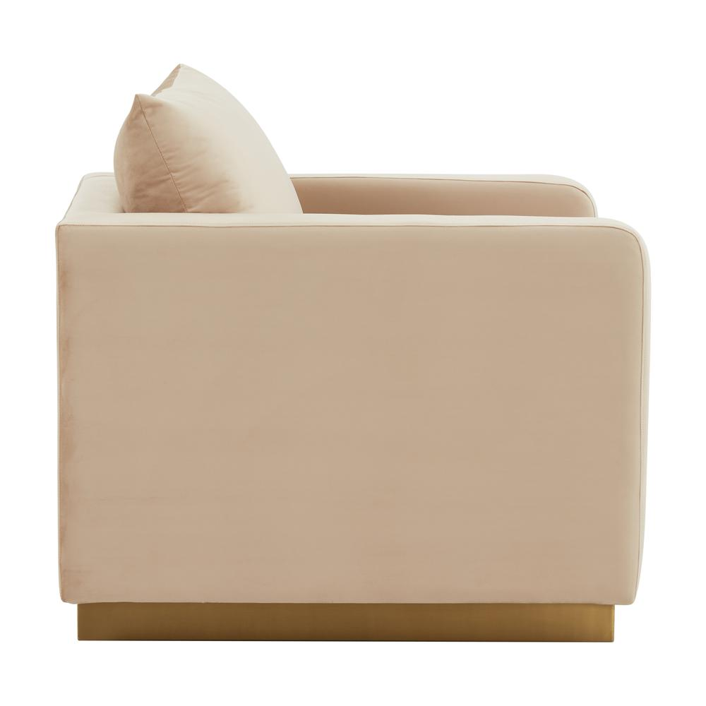 LeisureMod Nervo Velvet Accent Armchair With Gold Frame, Beige