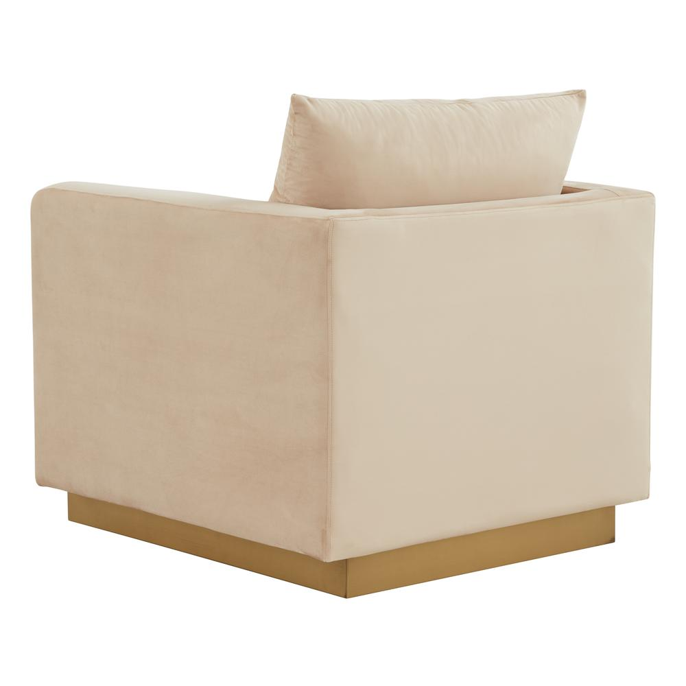 LeisureMod Nervo Velvet Accent Armchair With Gold Frame, Beige