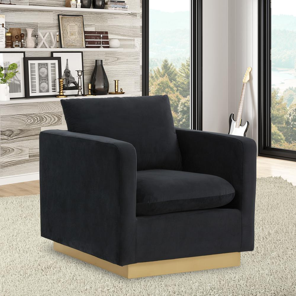 LeisureMod Nervo Velvet Accent Armchair With Gold Frame, Beige