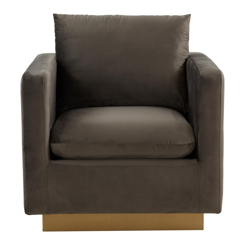 LeisureMod Nervo Velvet Accent Armchair With Gold Frame, Beige