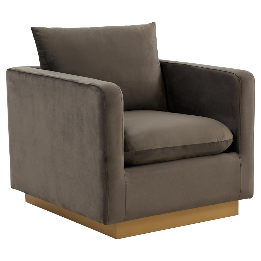 LeisureMod Nervo Velvet Accent Armchair With Gold Frame, Beige