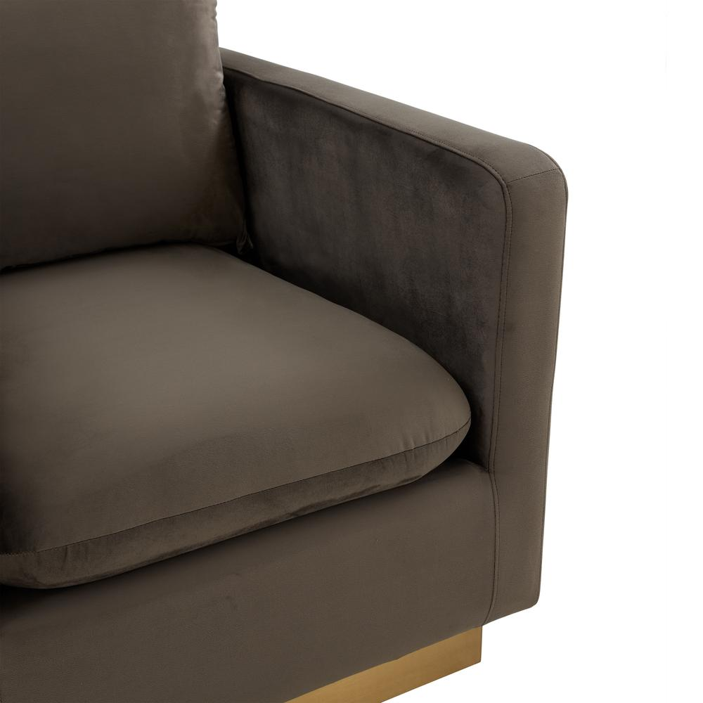 LeisureMod Nervo Velvet Accent Armchair With Gold Frame, Beige