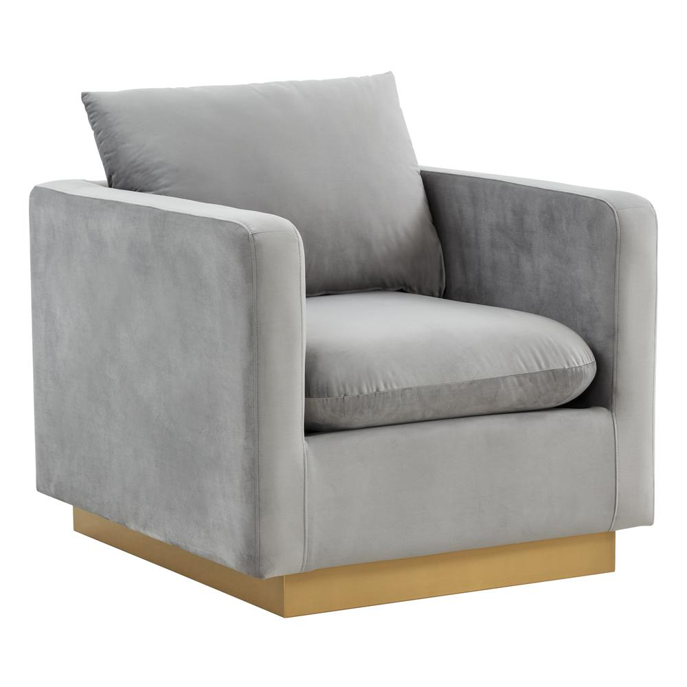 LeisureMod Nervo Velvet Accent Armchair With Gold Frame, Beige