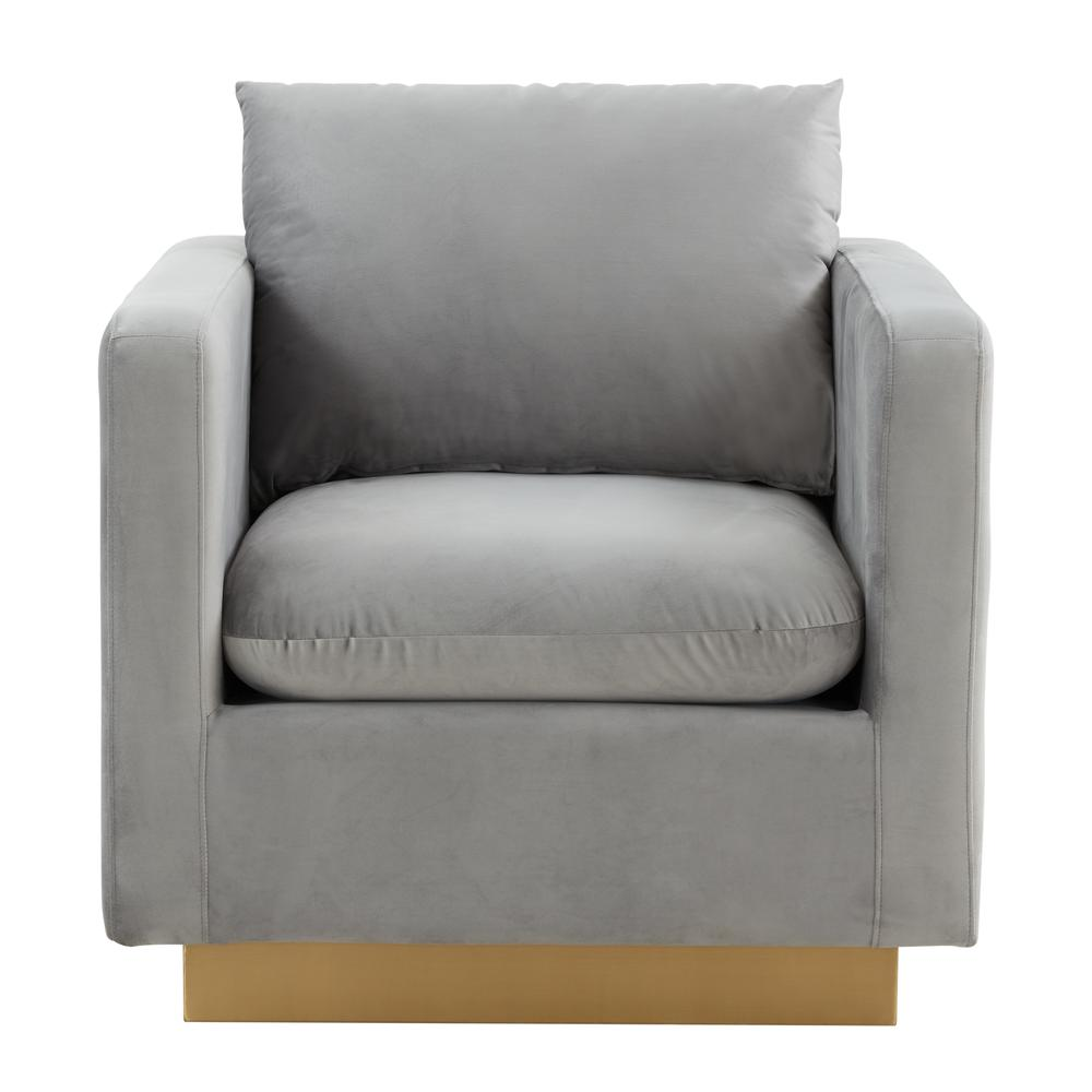 LeisureMod Nervo Velvet Accent Armchair With Gold Frame, Beige