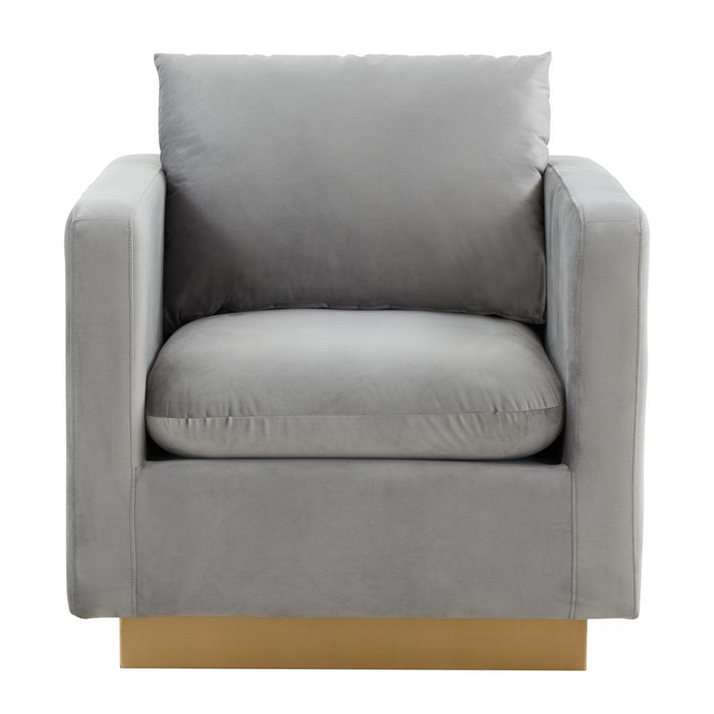 LeisureMod Nervo Velvet Accent Armchair With Gold Frame, Beige