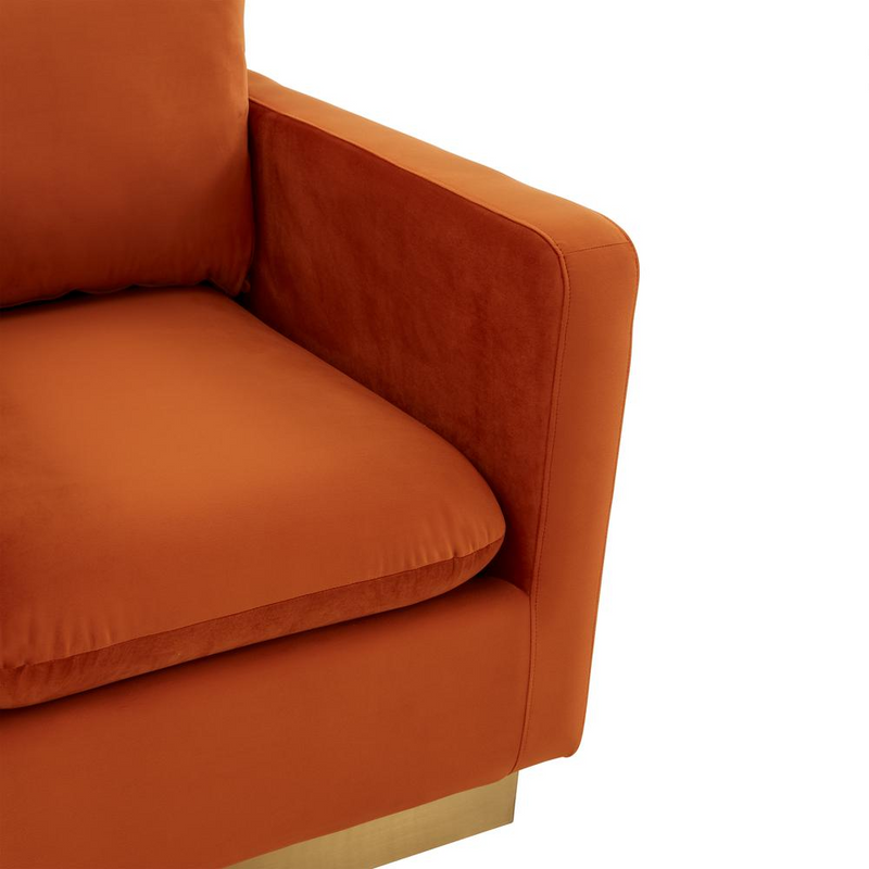 LeisureMod Nervo Velvet Accent Armchair With Gold Frame, Beige